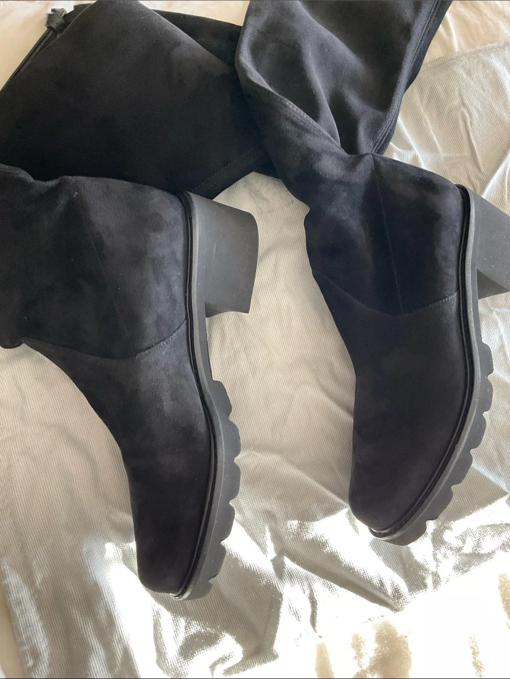 Stuart Weitzman Black Over-the-Knee Lug Sole Boots